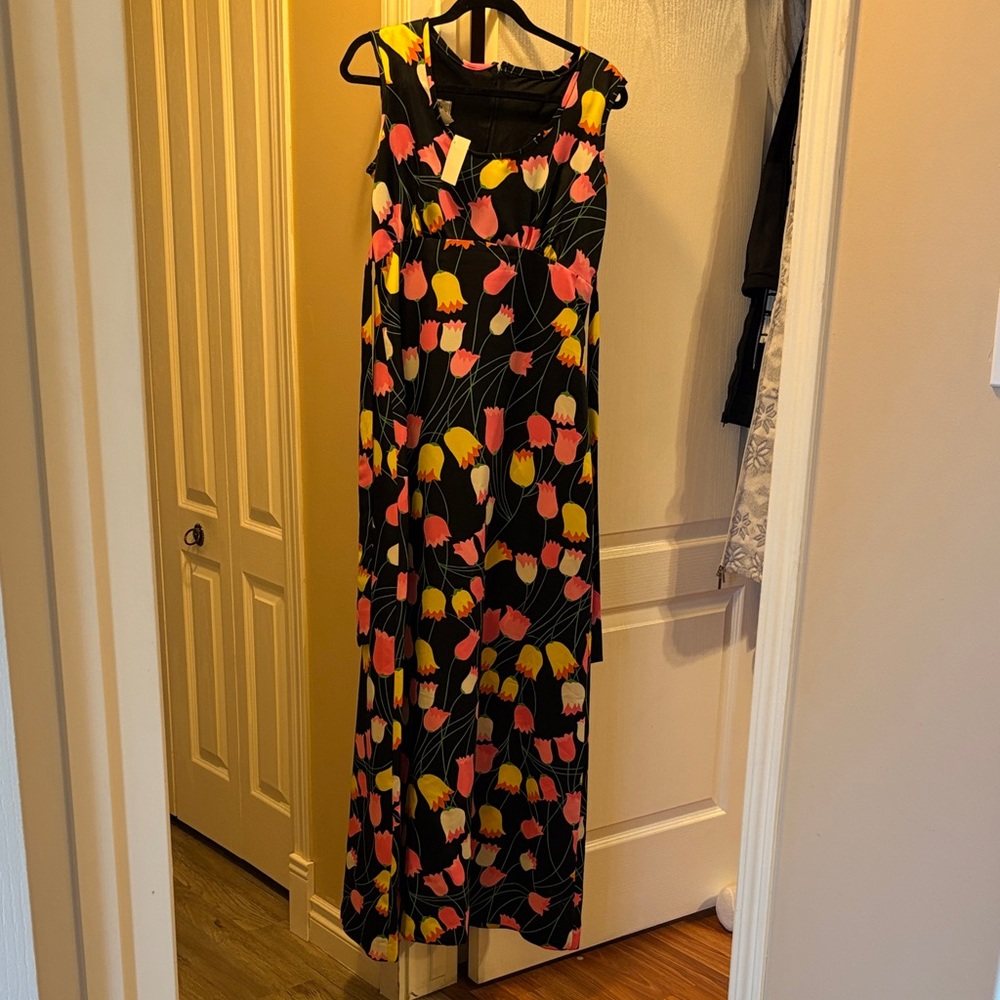 Floral Sleeveless Maxi Dress - Black, Yellow, Pink